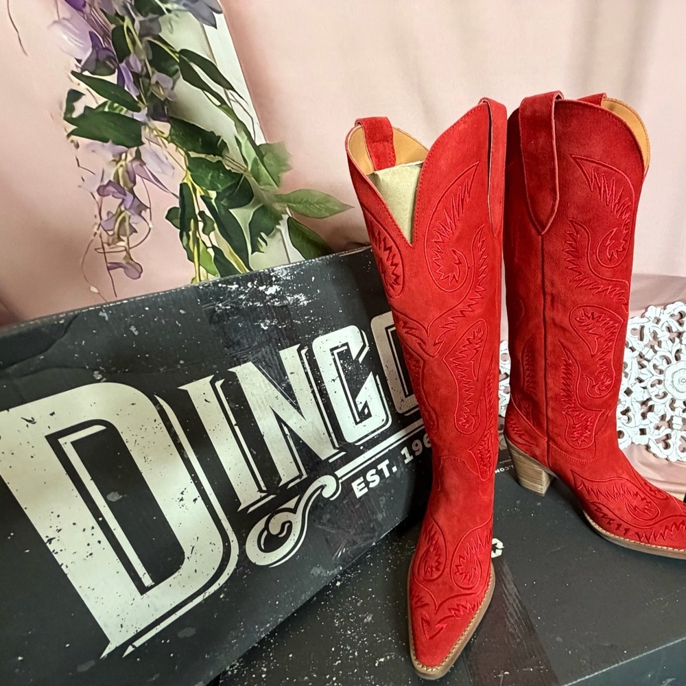 Red Western Cowboy Boots by Dingo, Suede, Evita. NIB. Women's Size 8 - Picture 9 of 13